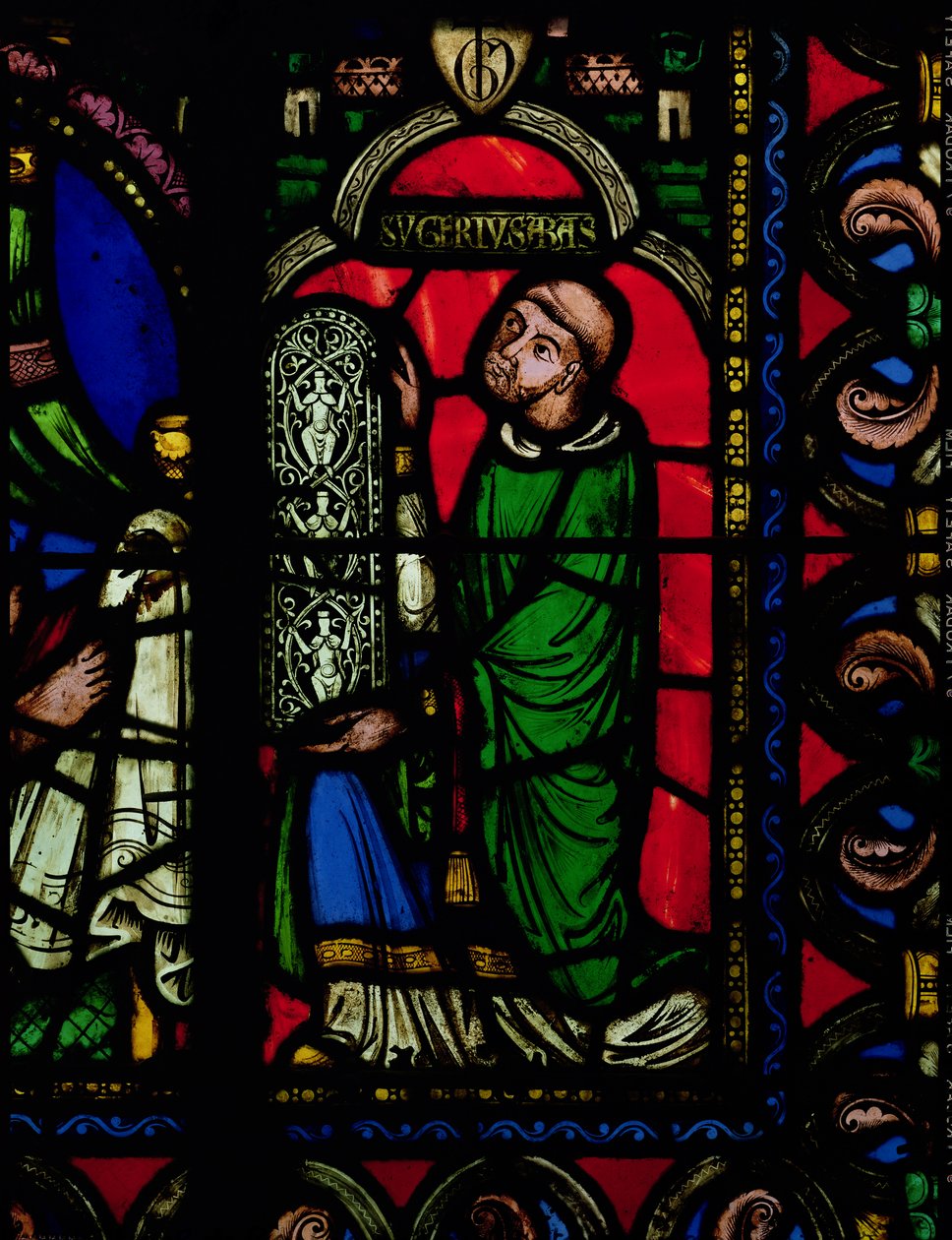 The Tree of Jesse Window, detalje, der viser abbed Suger (ca. 1081-1151), der giver et vindue af French School