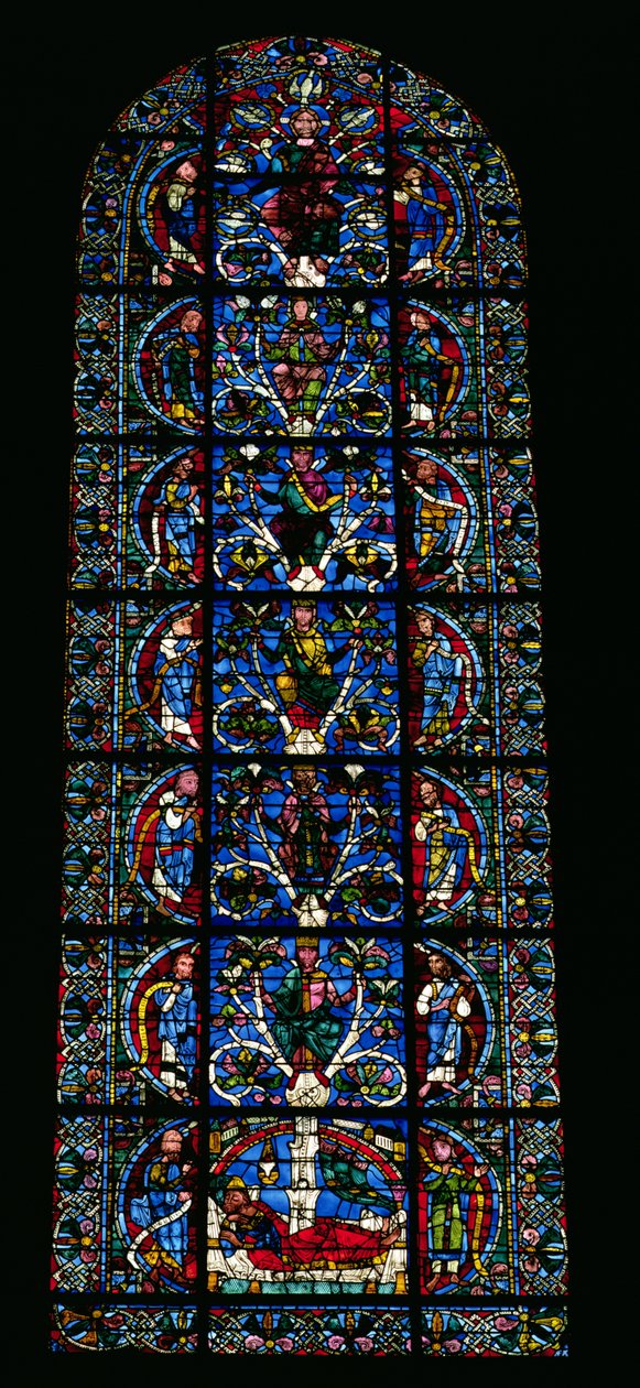 The Tree of Jesse, lancetvindue i vestfacaden (farvet glas) (detalje af 98062) af French School