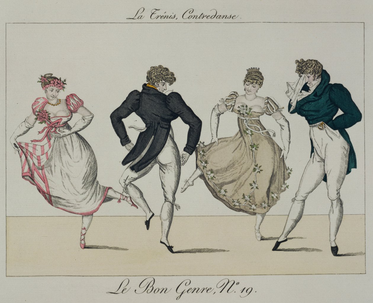 Trenis Quadrille, plade 19 fra Le Bon Genre, 1805 af French School