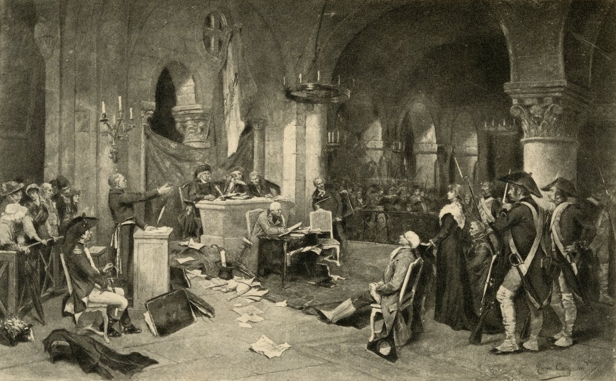 Retssagen mod Marie-Antoinette (1755-93) den 16. oktober 1793 af French School