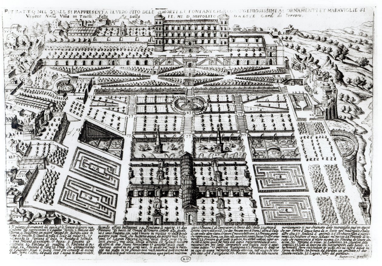 Villa dEste Palace and Gardens, Tivoli, Italien, ca. 1600 af French School