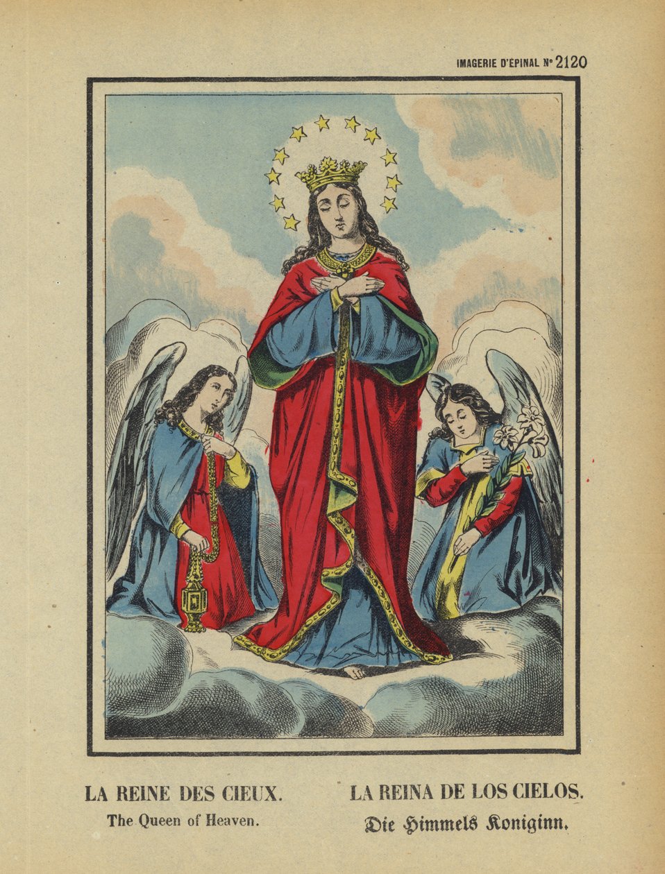 Jomfru Maria, himlens dronning (farvelitografi) af French School