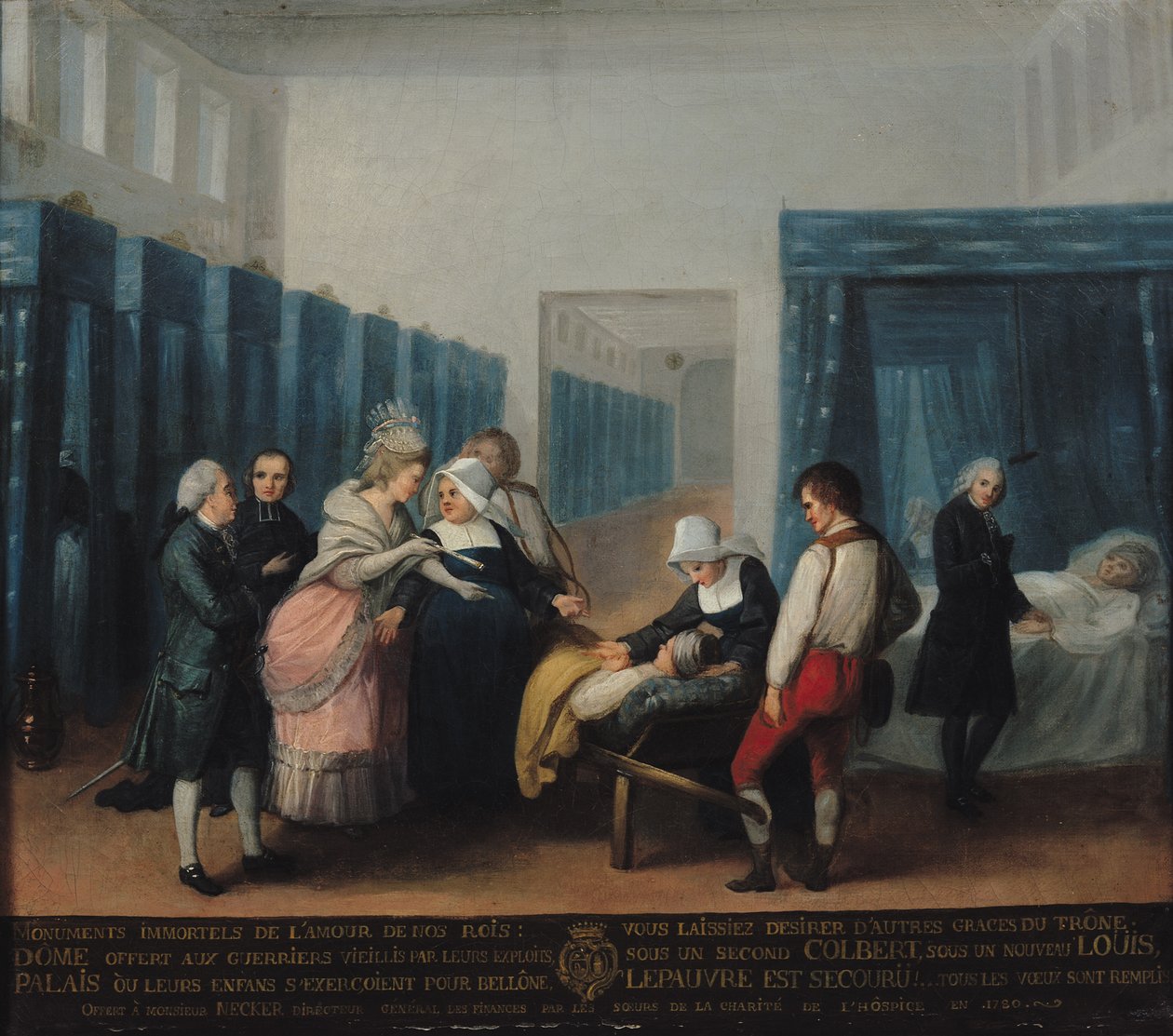Monsieur og Madame Neckers besøg på Hopital de la Charite, 1780 af French School