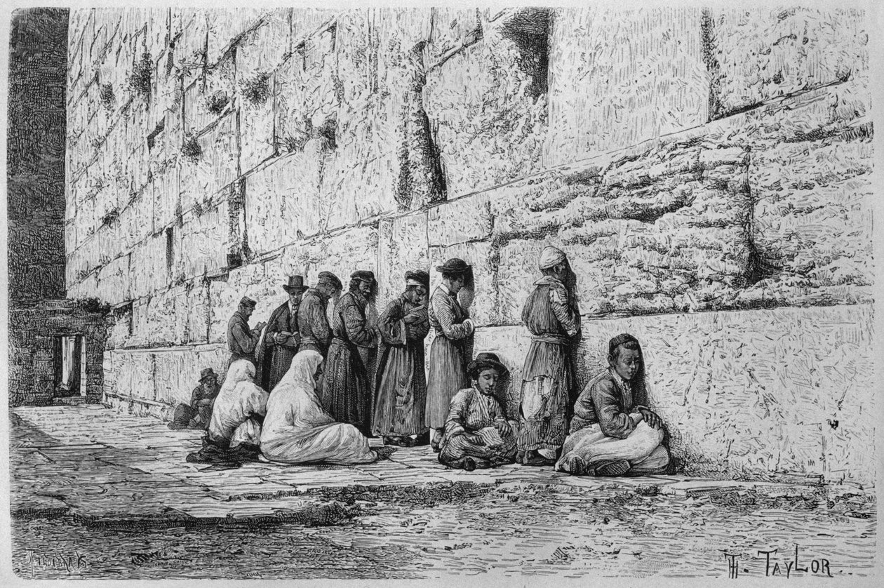 Grædemuren, fra Syrien i dag. Rejser i Fønikien, Libanon og Judæa. 1875-1880 af Louis Charles Emile Lortet, 1884 (bw gravering) af French School
