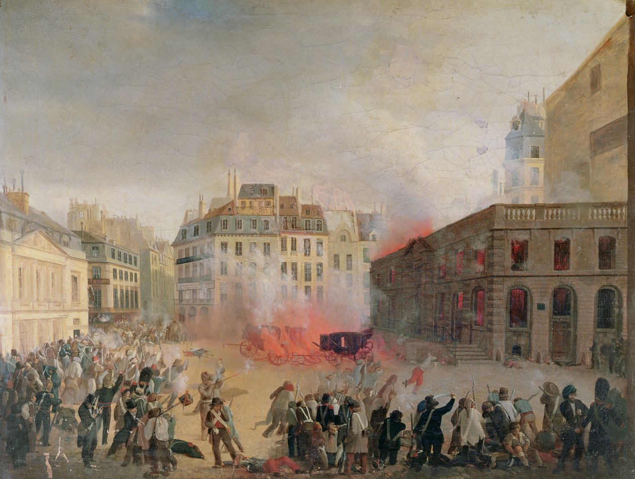 Vandtårnet i brand, Place du Palais Royal, 24. februar 1848 af French School