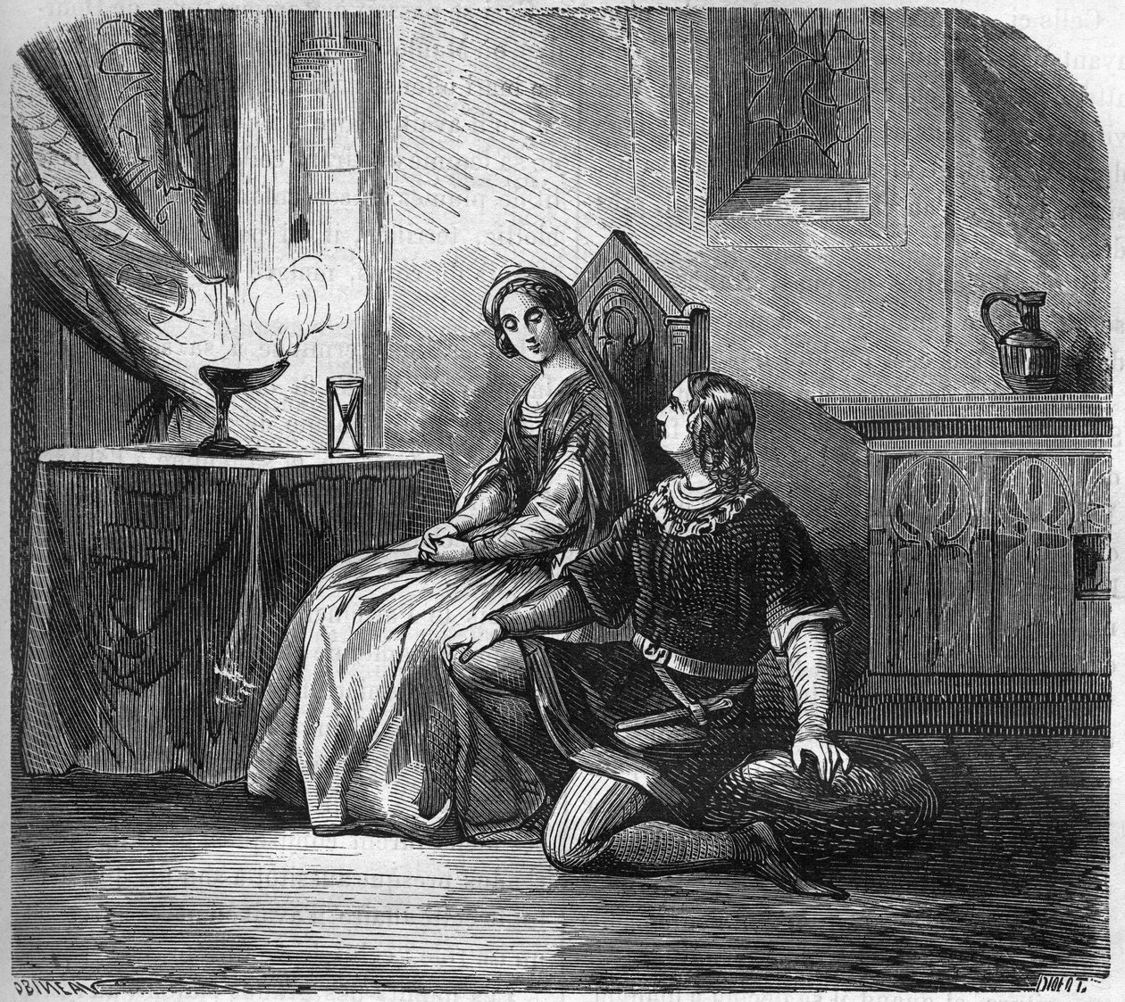 Den hvide dronning af Castilla (1188-1252) og digteren og kongen af Navarra Thibault IV af Champagne (1201-1253) (også kendt som Thibault I af Navarra). Indgravering i “Prostitutionens og udskejelsens historie blandt alle verdens folkeslag fra oldtiden til af French School