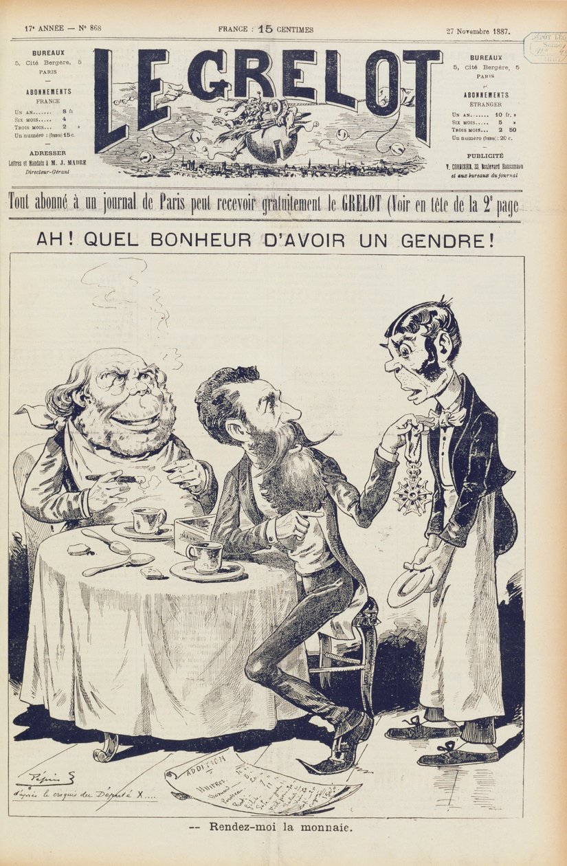 The Wilson Affair, forside af Le Grelot, 27. november 1887 af French School
