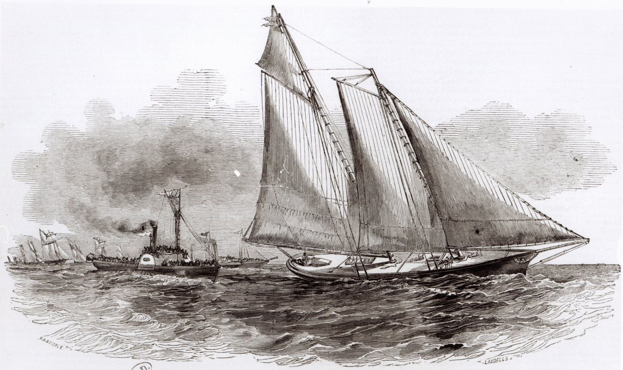 Yacht America tager føringen i 1851 Cowes Regatta, fra Le Monde Illustre, 1851 af French School