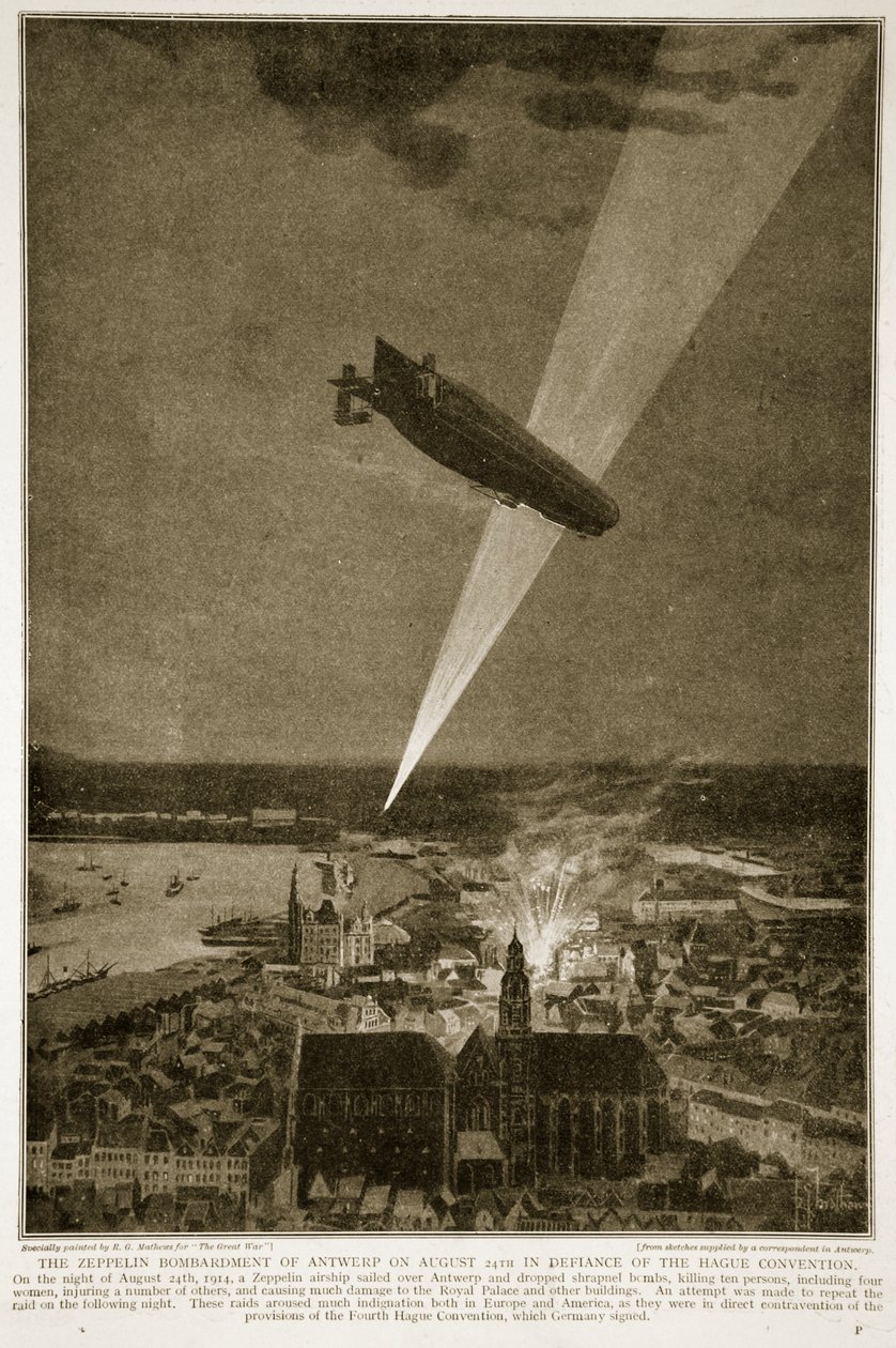 Zeppelinbombardementet i Antwerpen den 24. august 1914 i strid med Haag-konventionen, 1914-19 af French School