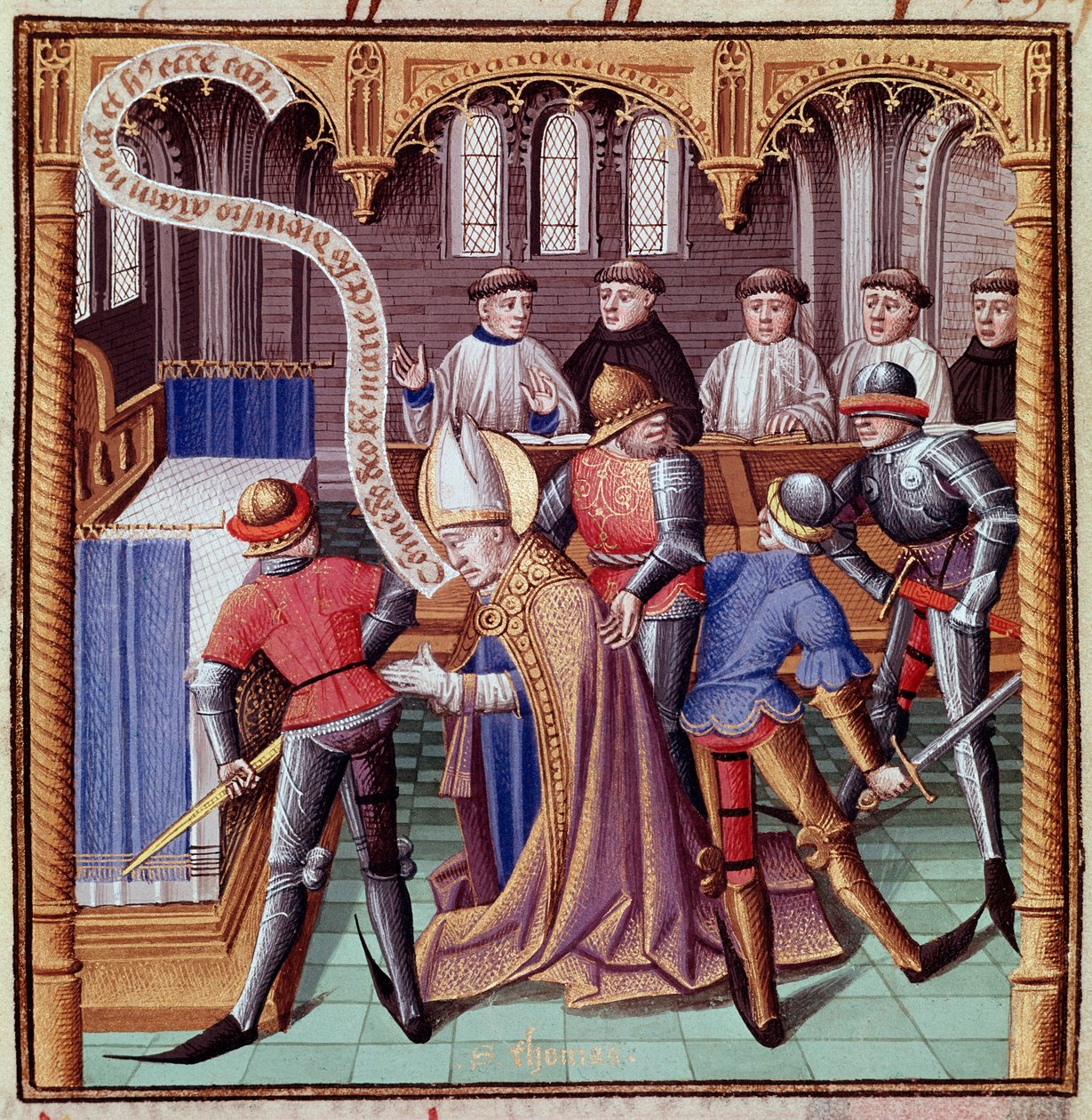 Mordet på Thomas Becket i 1170 (Mordet på Sankt Thomas af Canterbury) Miniature taget fra "Le miroir historial" (Speculum Historiale) af Vincent de Beauvais (1190-1264) oversat til fransk af Jean de Vignay af French School