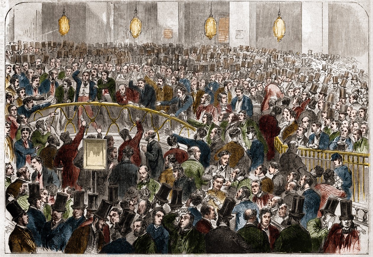 Kurven af børsagenter på Paris-børsen i 1867. af French School