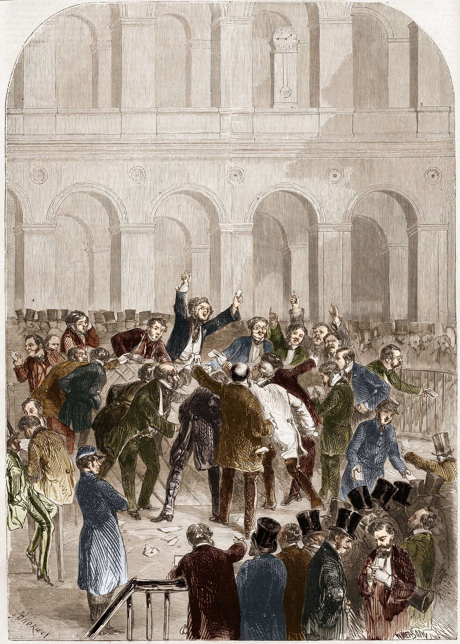 Kurven på Paris-børsen i 1857. af French School