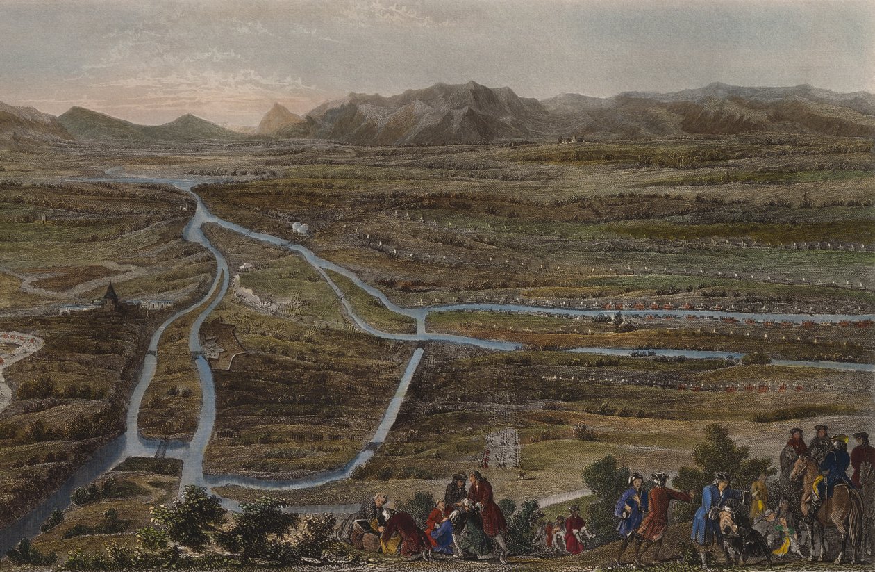 Slaget ved Cassano den 16. august 1705, indgraveret af Chavanne (farvestik) af French School