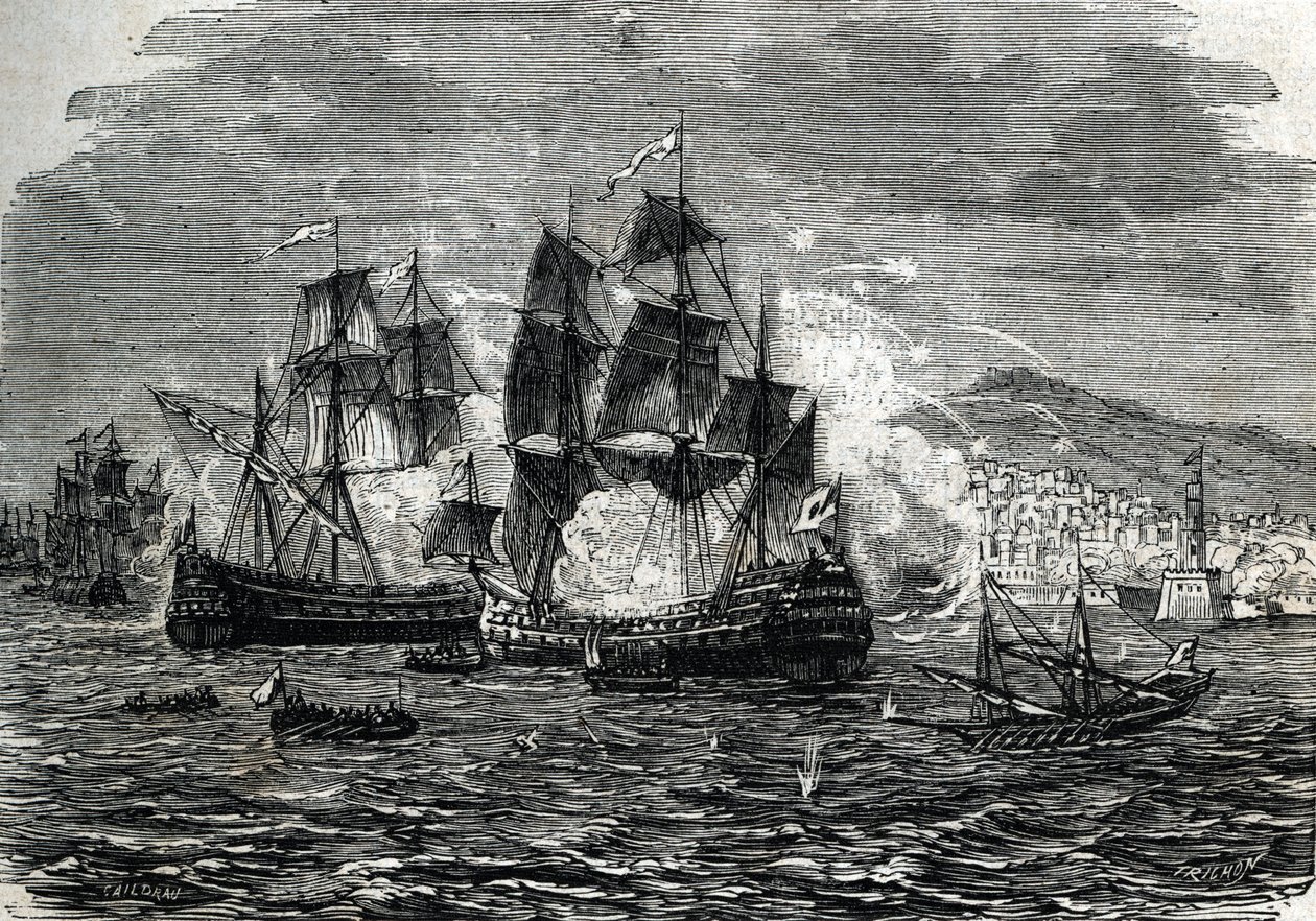 Bombardementet af Algier i august 1682 af Abraham Duquesne - (gravering) 1864 af French School