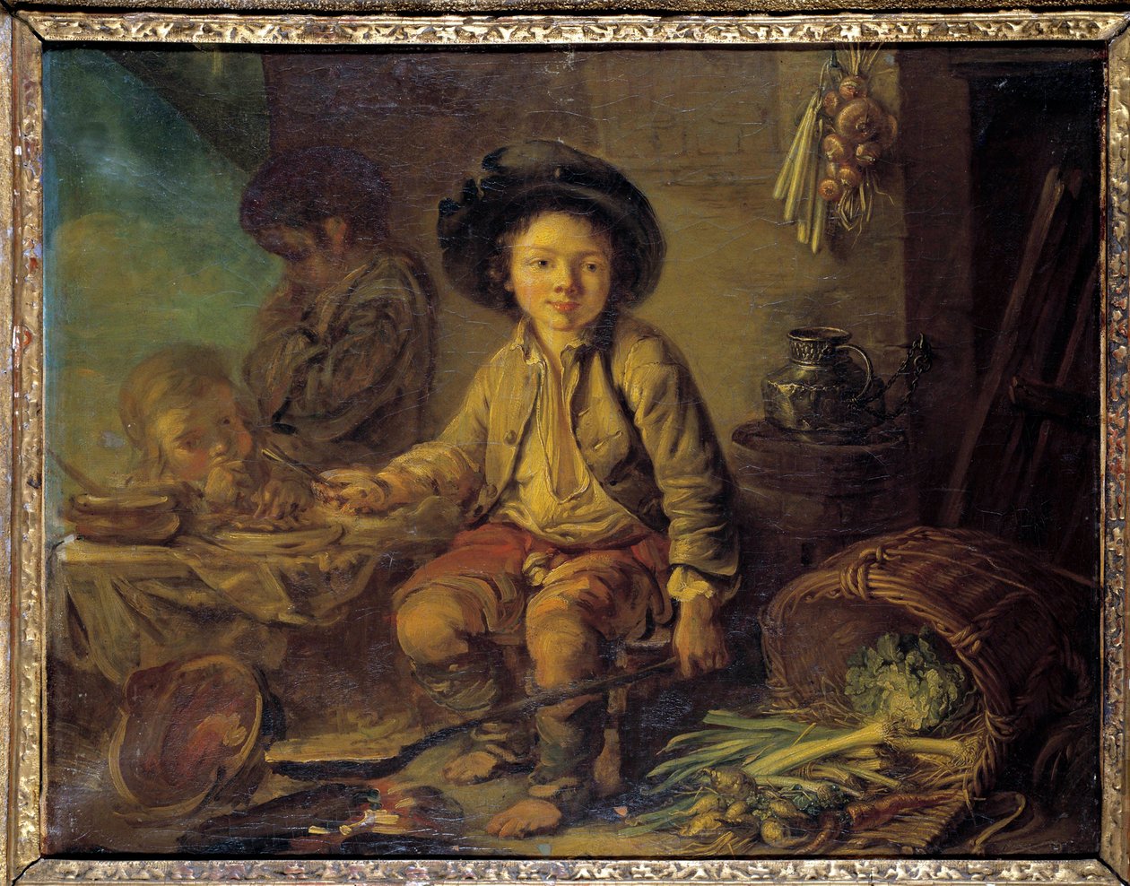 Morgenmaden til den franske skoles lille Savoyard-maleri. Omkring 1750-1780. Svag. 0,59x0,73 m. af French School