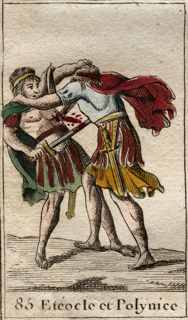 Brødrene Eteocles og Polynices, sønner af Ødipus, dræber hinanden) Fra "Mythologie de la jeunesse" af Pierre Blanchard 1803. af French School