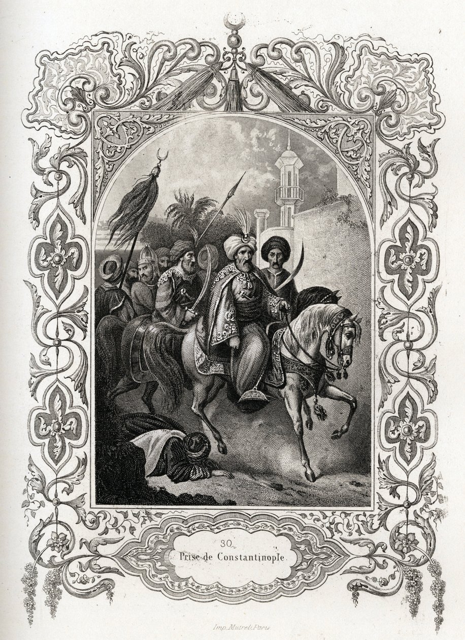 Indtagelsen af Konstantinopel i 1453 af de osmanniske styrker. Stik til illustration af Histoire des popes af Maurice Lachatre (1814-1900), librairie du progres, Paris. af French School