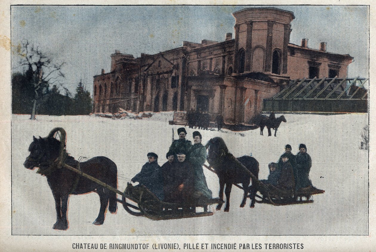 Slottet Ringmundtof, Livland, plyndring og ild af russiske anarkistiske revolutionære. Rusland af French School
