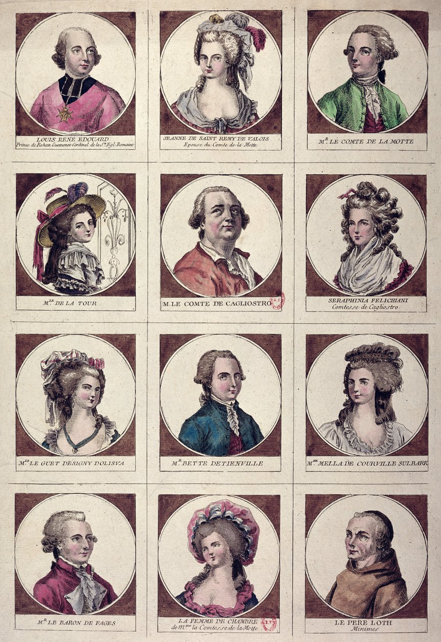 Hovedpersonerne involveret i Affæren om Collier de la Reine 17856 af French School