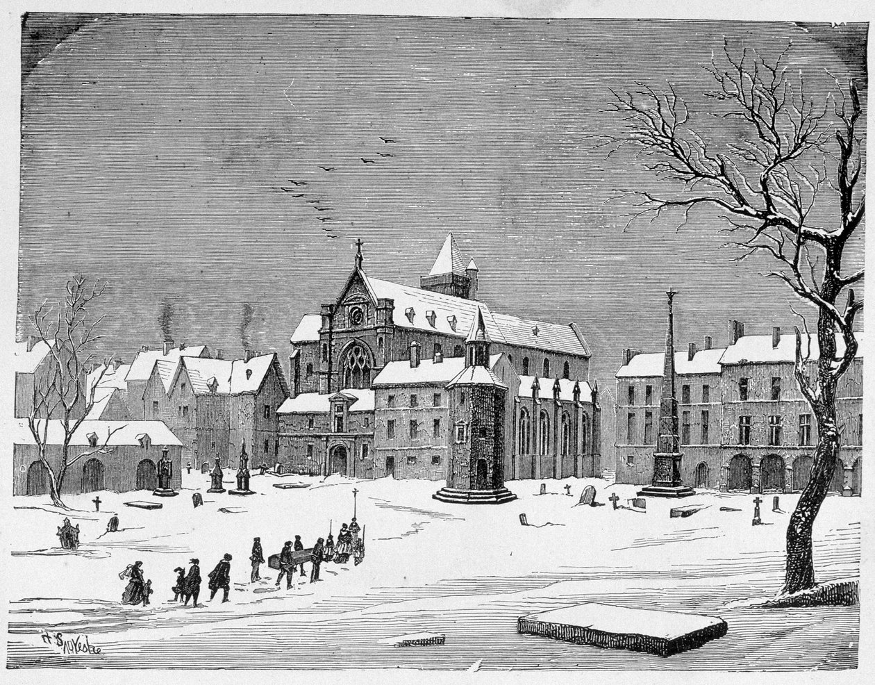Kirken på de uskyldiges kirkegård i 1445 - i "Paris gennem århundrederne" af H. Gourdon de Kenouillac af French School