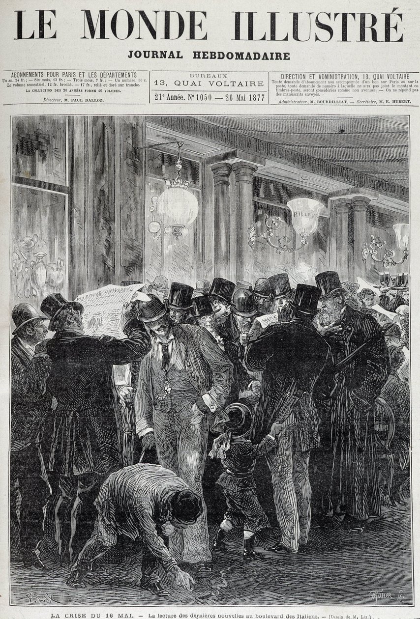 Krisen den 16. maj: læsning af aviser - i "Le monde illustrious"" af maj 1877 af French School