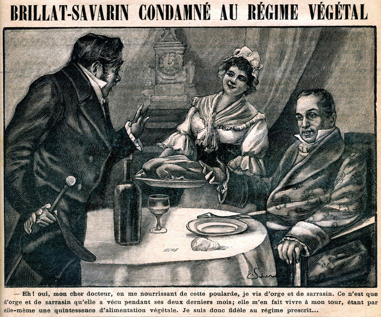 Den nysgerrige vegetariske kost hos gastronomen Jean Anthelme Brillat-Savarin (Brillat Savarin) (1755-1826, på forsiden af ugeavisen "La cuisine des familles" nr. 90, 10. marts af French School