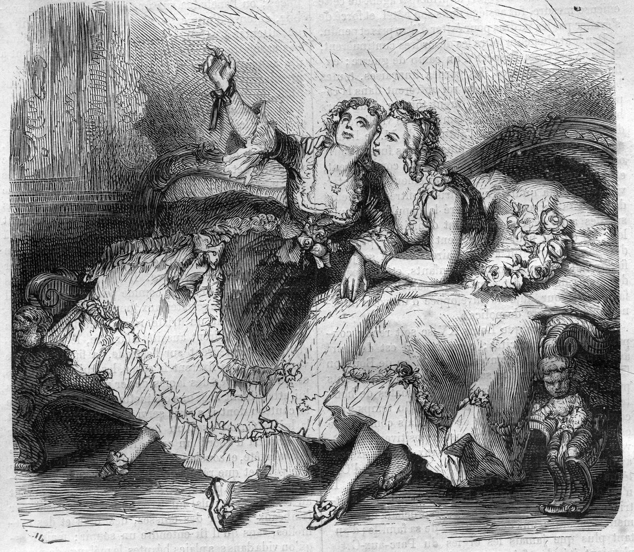 Døtrene af "harem" af kongen af ​​Frankrig Ludvig XV dit le Bien-Aime (Bien Aime) (1710-1774). Indgravering i "Historien om paver-konger-dronninger og kejsere gennem århundrederne"" af Maurice Lachatre af French School