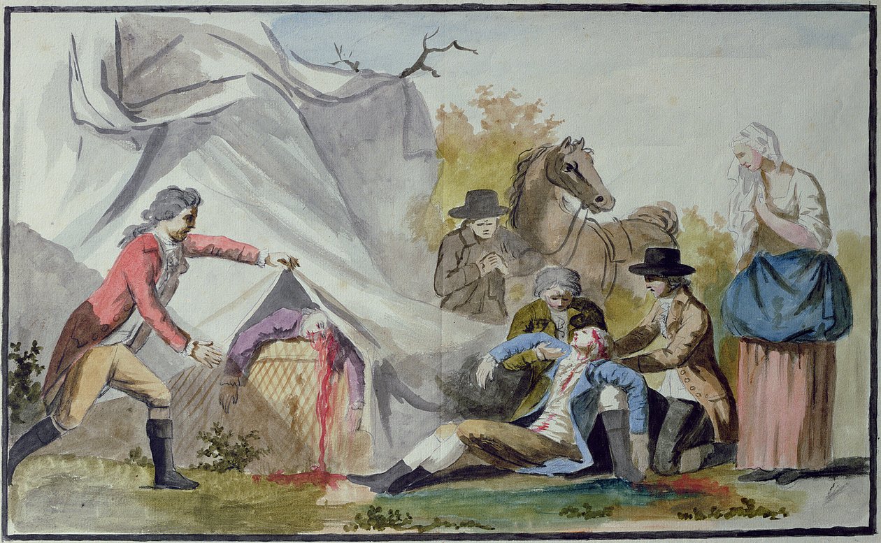 Francois Pilatre de Roziers (1754-85) død nær Boulogne den 15. juni 1785 efter at have forsøgt at krydse kanalen i en Mongolfiere-ballon af French School