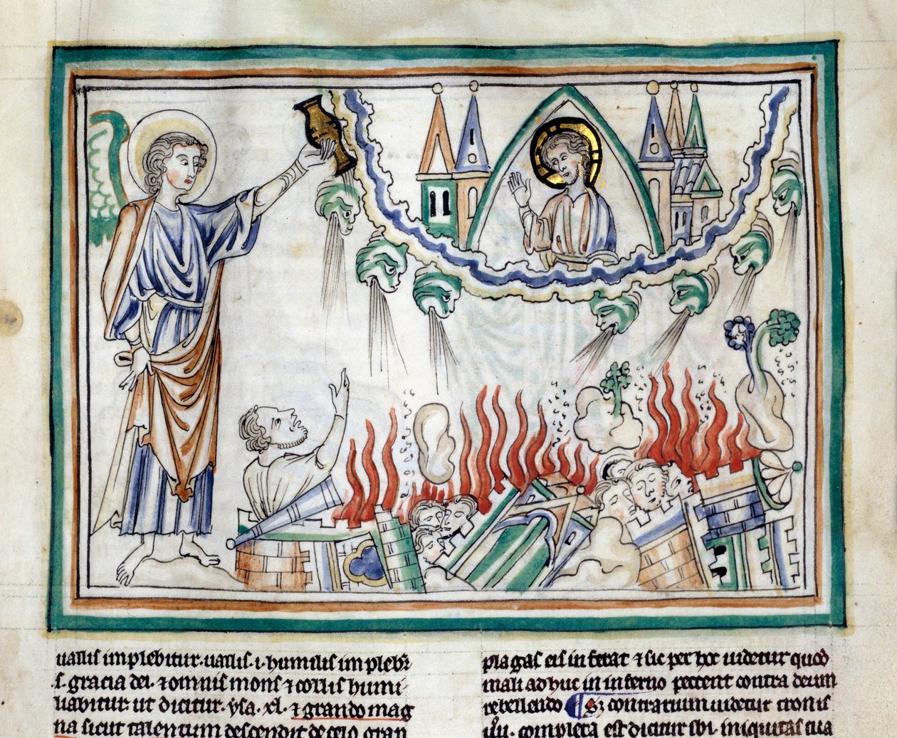 Ødelæggelsen af Babylon Miniature taget fra "The Apocalypse of Cambrai"" oplyst af den franske skole i det 13. århundrede. Fru 422. Kommunebibliotek, Cambrai af French School