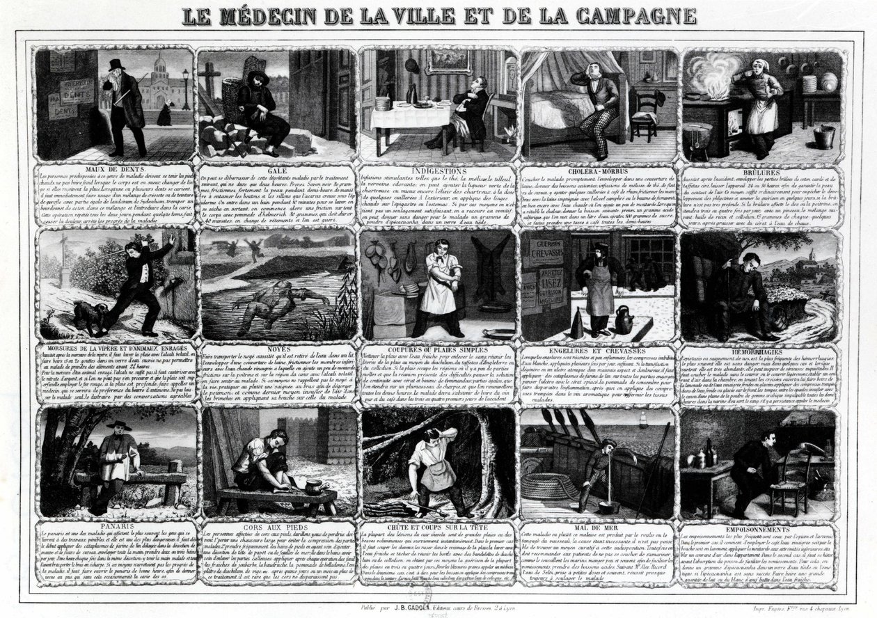 Byens og landets læge og deres forskellige patienter, udgivet af J.B. Gadolachez Cours de Brosses i Lyon, sent den 19. ¿ af French School