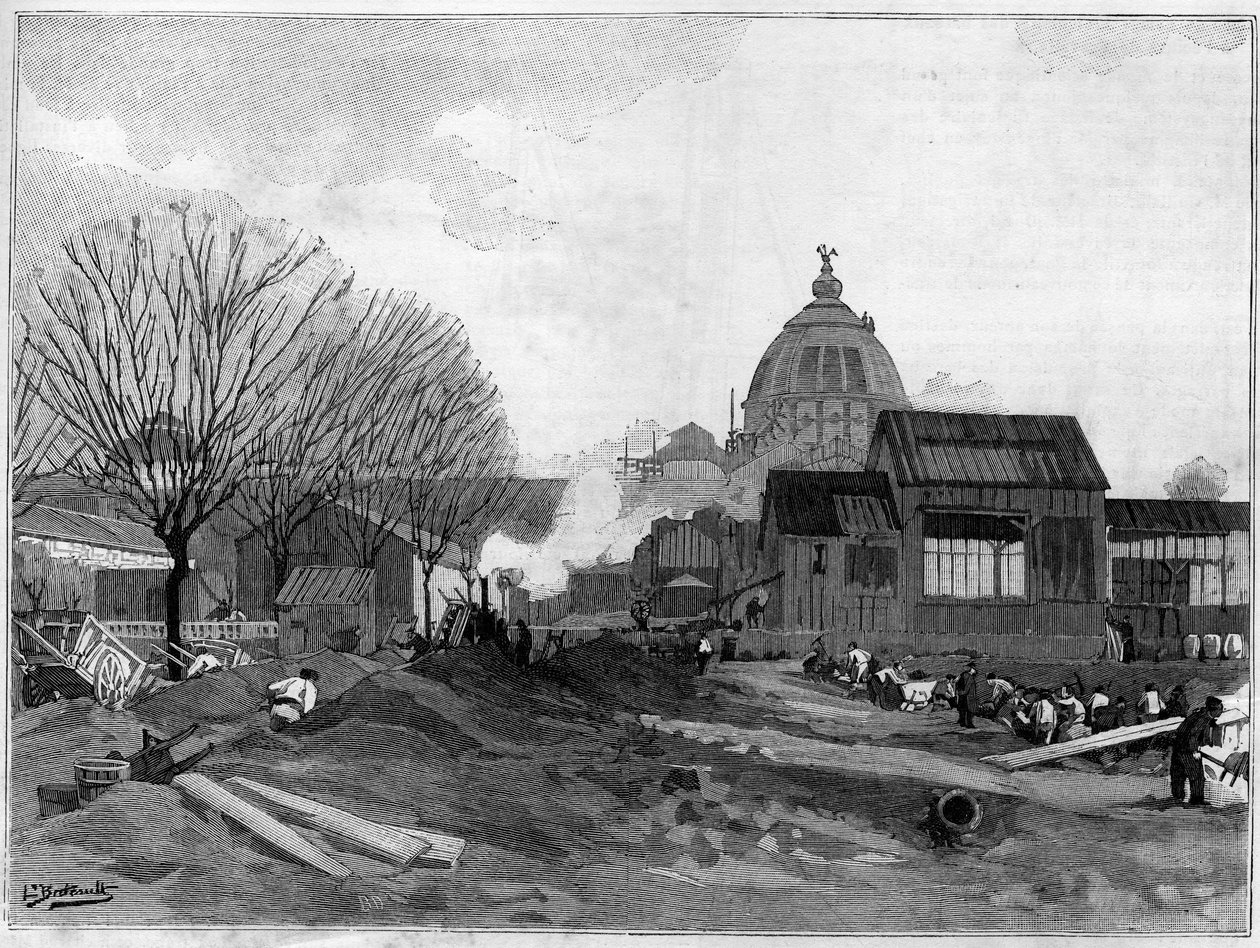 Jordflytningsstedet for installationen af den monumentale springvand i Paris til verdensudstillingen i 1889. af French School