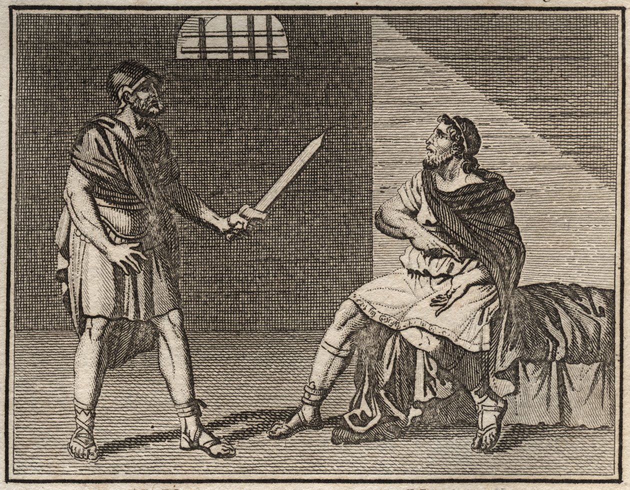 Den eminente general Marius, der flygter fra Sulla, bliver taget til fange ved Minturnae, men ingen tør dræbe ham, ikke engang en fremmed slave. af French School