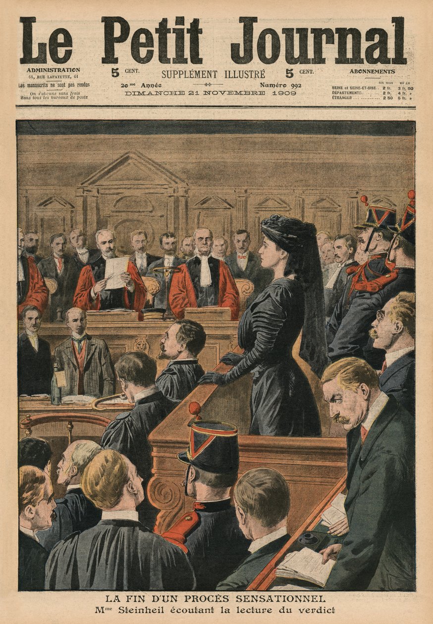 Afslutningen på en opsigtsvækkende retssag, Marguerite Steinheil lytter til dommen, forsideillustration fra 