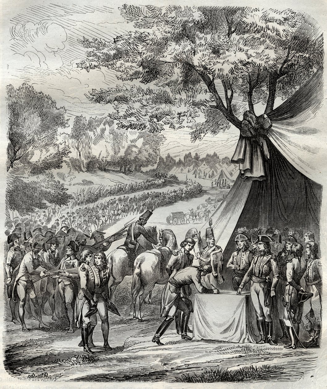 Afslutningen på Vendee-krigen - Hoche underskriver en traktat med bretonerne - Revolution francaise - La pacification de la Vendee - Accords de la Mabilais, 20. april 1795 - underskrive mellem general Hoche og kokkenes chouans - Underskrift af Mabilais-tra af French School