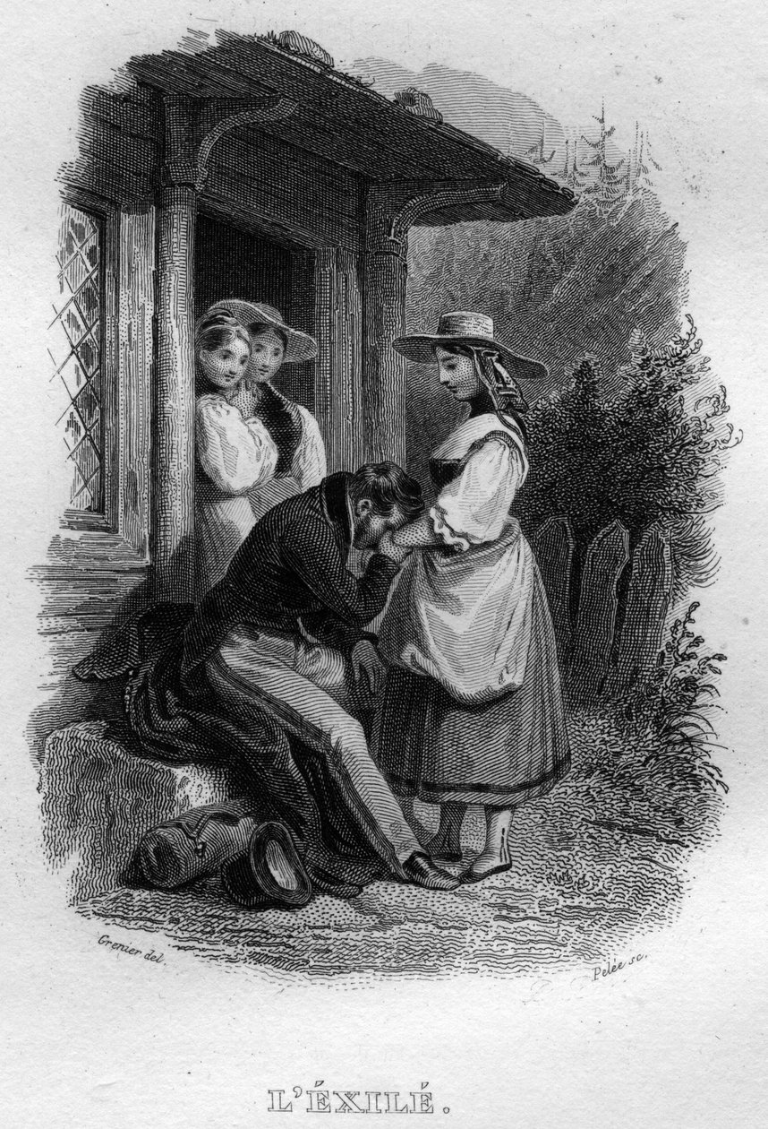 Exil Chanson de Beranger i "" Works Completes"" (1834) af Pierre Jean de Beranger (1780-1857), fransk digter og sangskriver. af French School