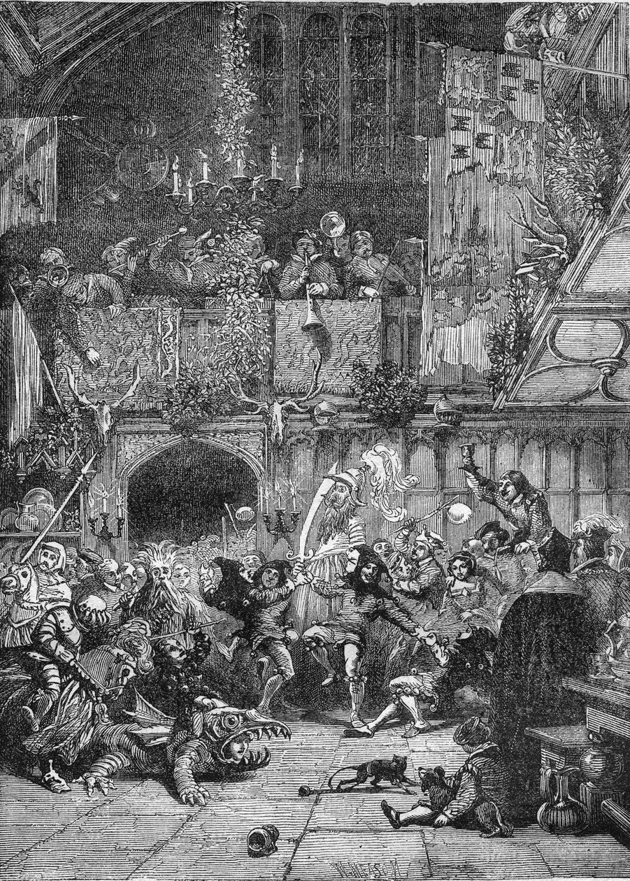 Tåbernes fest (eller de uskyldiges fest) som fandt sted indtil det 17. århundrede var for at fejre æslet der bragte Jesus til Jerusalem, det var anledningen til vanvid af alle slags. Indgravering i "Prostitutionens og udskejelsens historie af French School
