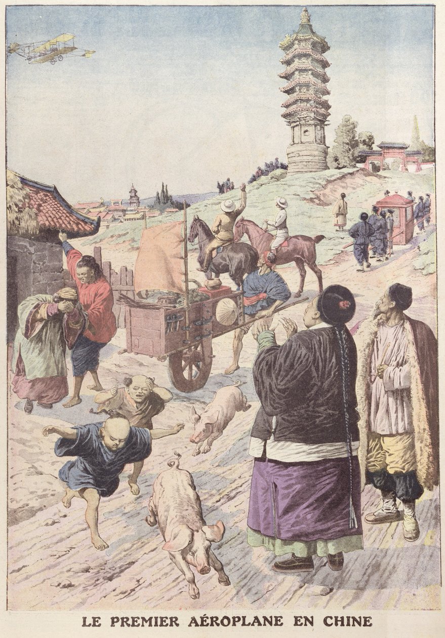 Det første fly i Kina, illustration fra Le Petit Journal april 1911 af French School
