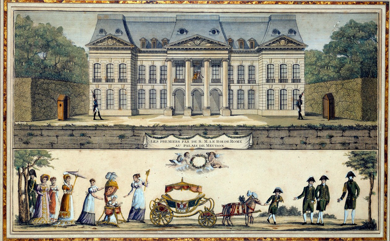 De første skridt af kongen af Rom Napoleon II, hertug af Reichstadt (1811-1832) og søn af kejser Napoleon I (1769-1821), et Meudon 19. århundrede print Sceaux, Musee of the Ile de France af French School