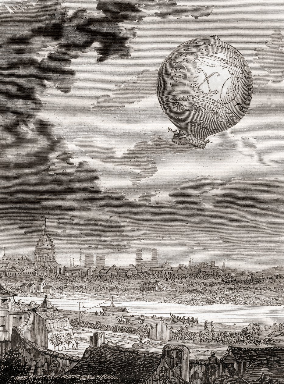Den første ubundne ballonflyvning, af Jean-François Pilâtre de Rozier og Marquis d