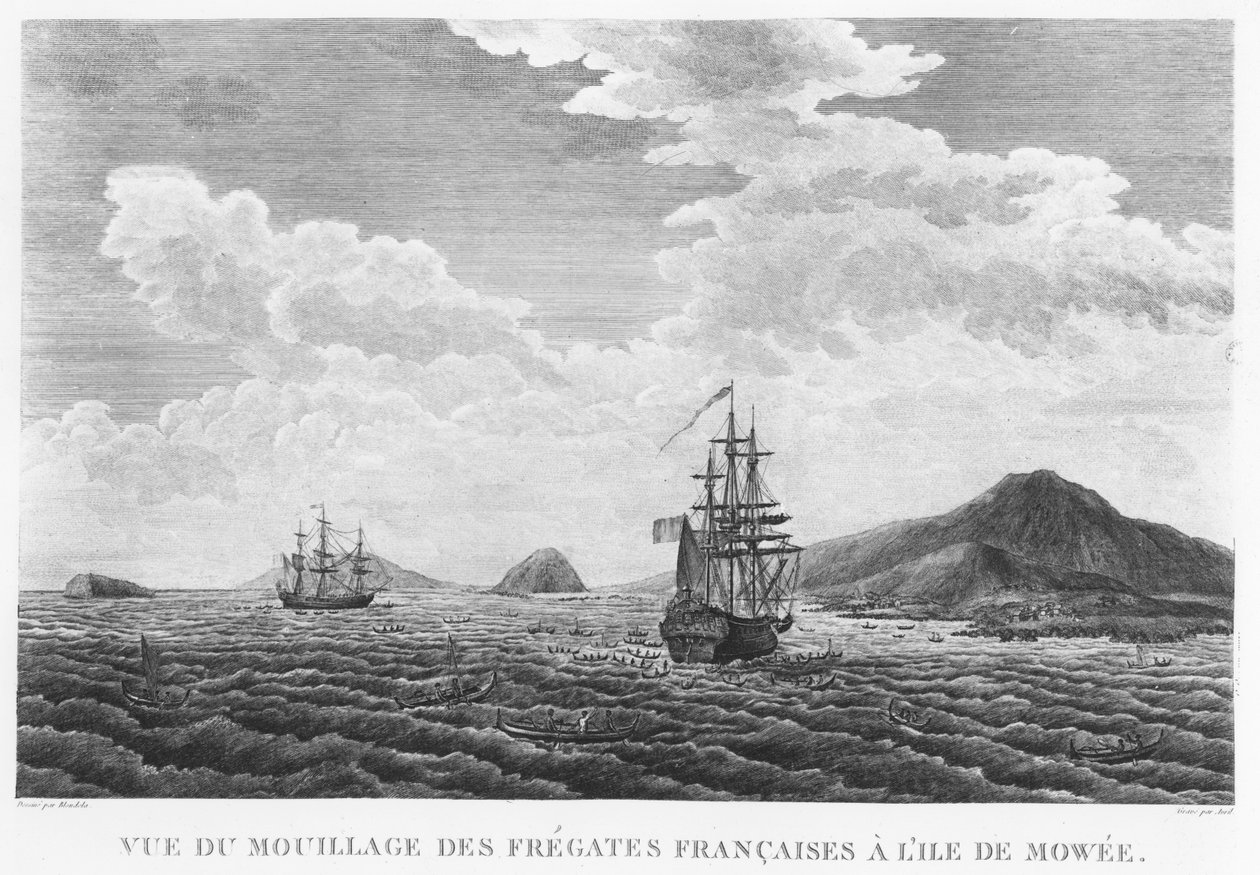 Fregatterne i La Perouse på øen Maui (gravering) af French School