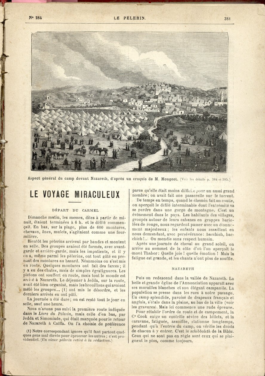Det generelle udseende af lejren foran Nazareth, baseret på en skitse af M. Mougeot., Le Pèlerin af French School