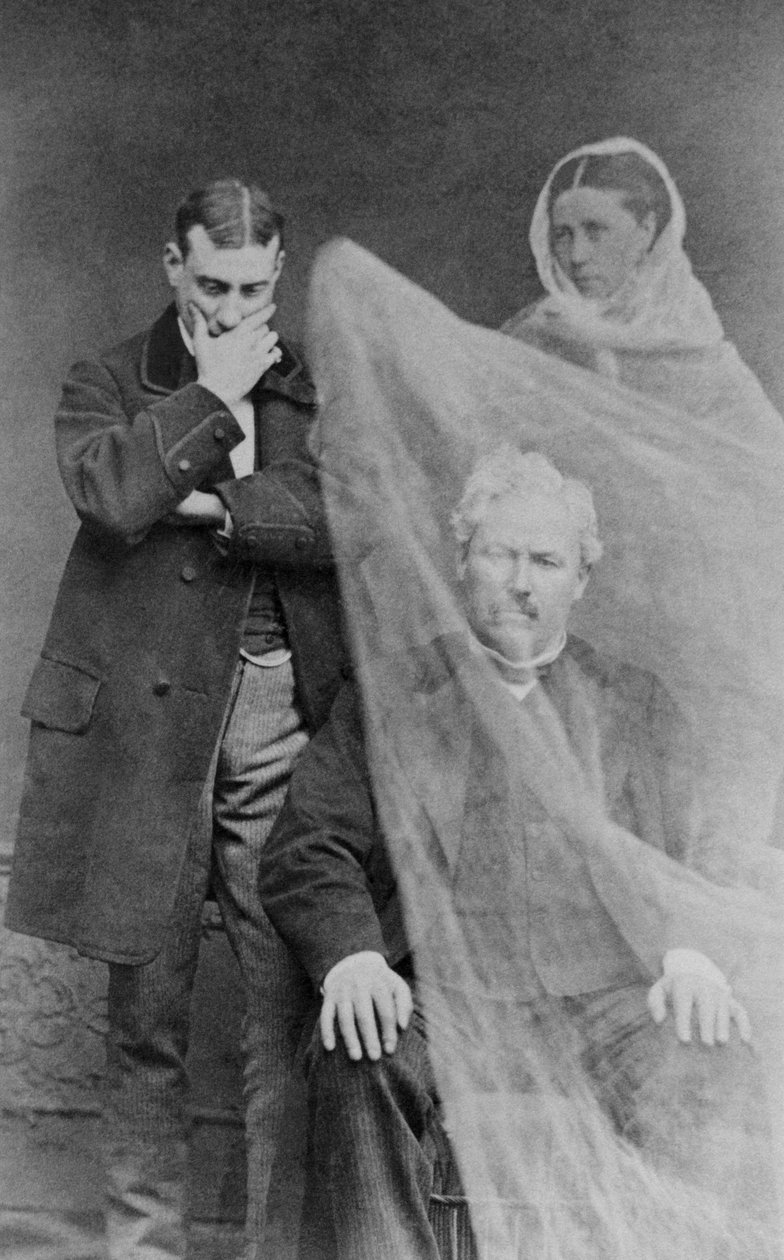En mands kones spøgelse dukker op foran ham, ca. 1870 af French School