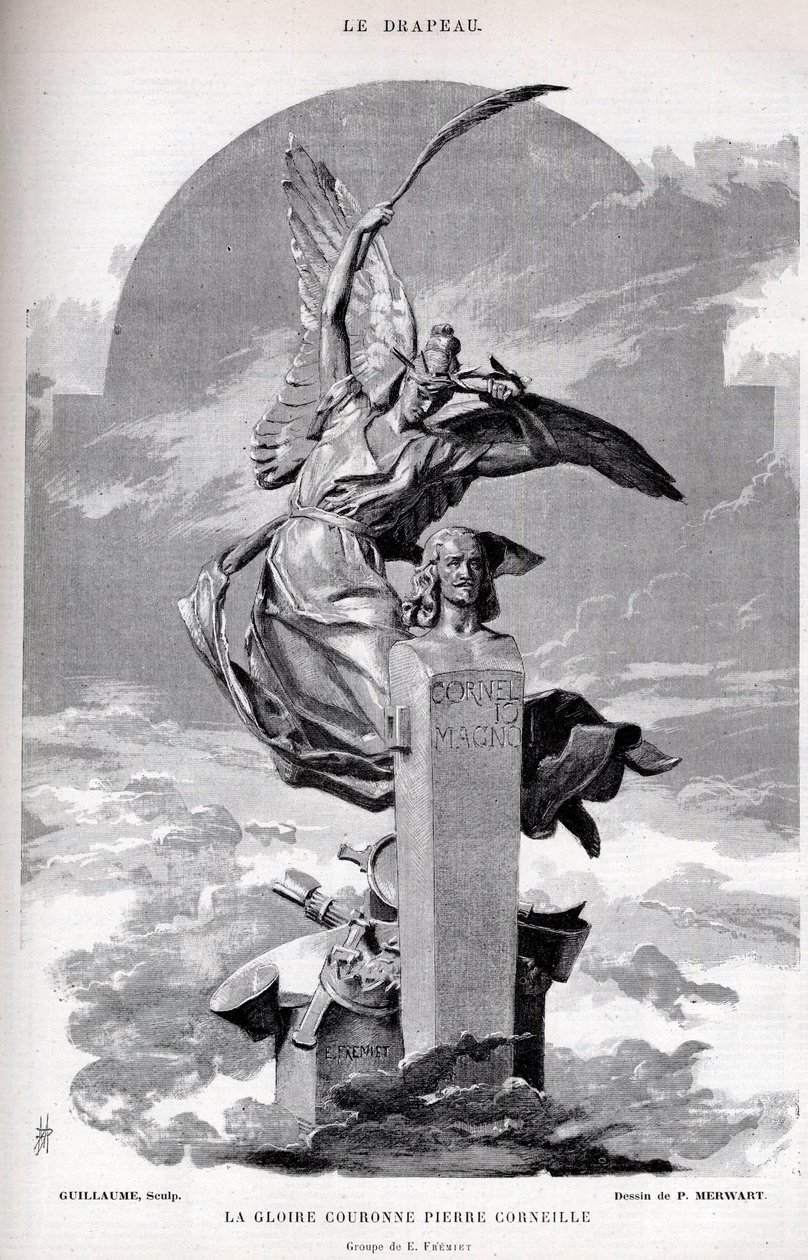 Herlighedskronen Pierre Corneille - tegning af Merwart for "" flaget - berømt overvåger af League of Patriots"" - 1884 af French School