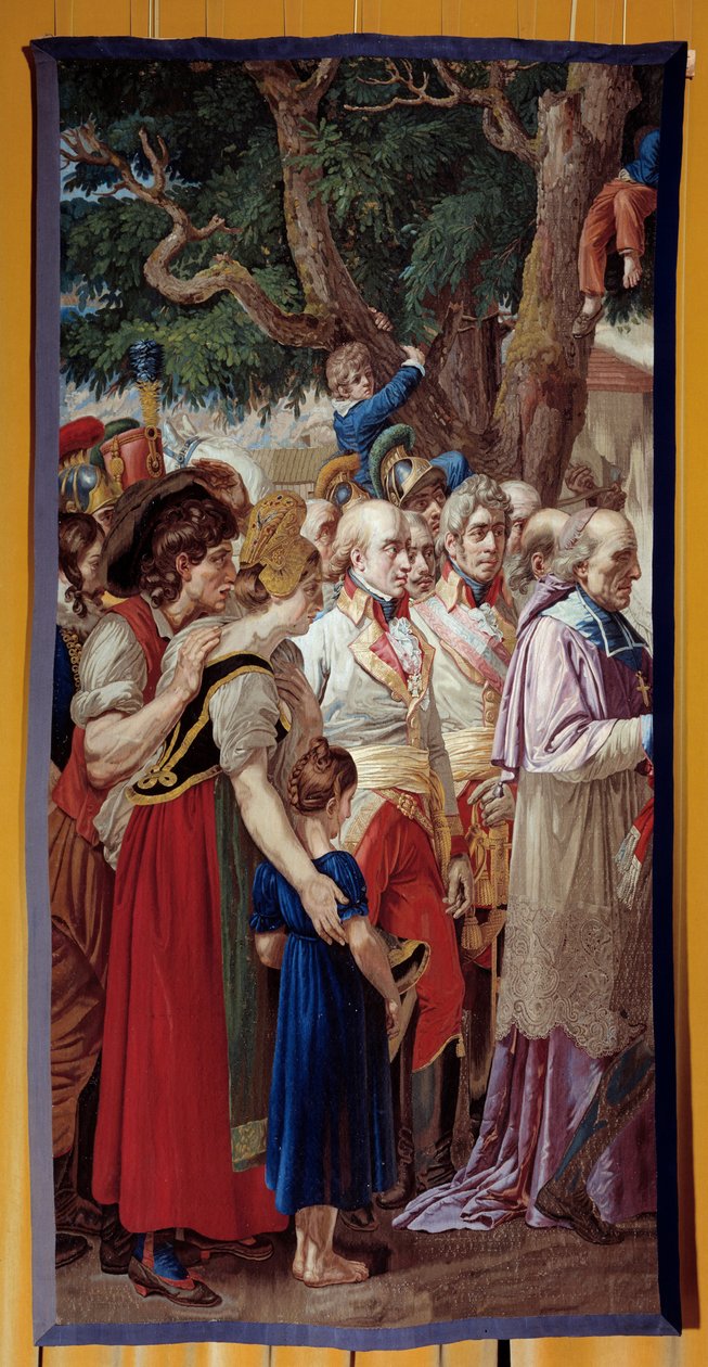 Overdragelsen af Wiens nøgler til Napoleon I (1769-1821) Kejseren vendte tilbage til den østrigske hovedstads øde af Francois II af Habsburg den 14/11/1805. Tapet lavet af Gobelins værksted. 1815. Søn 3,35x1,72 m Malmaison, musee du chateau af French School