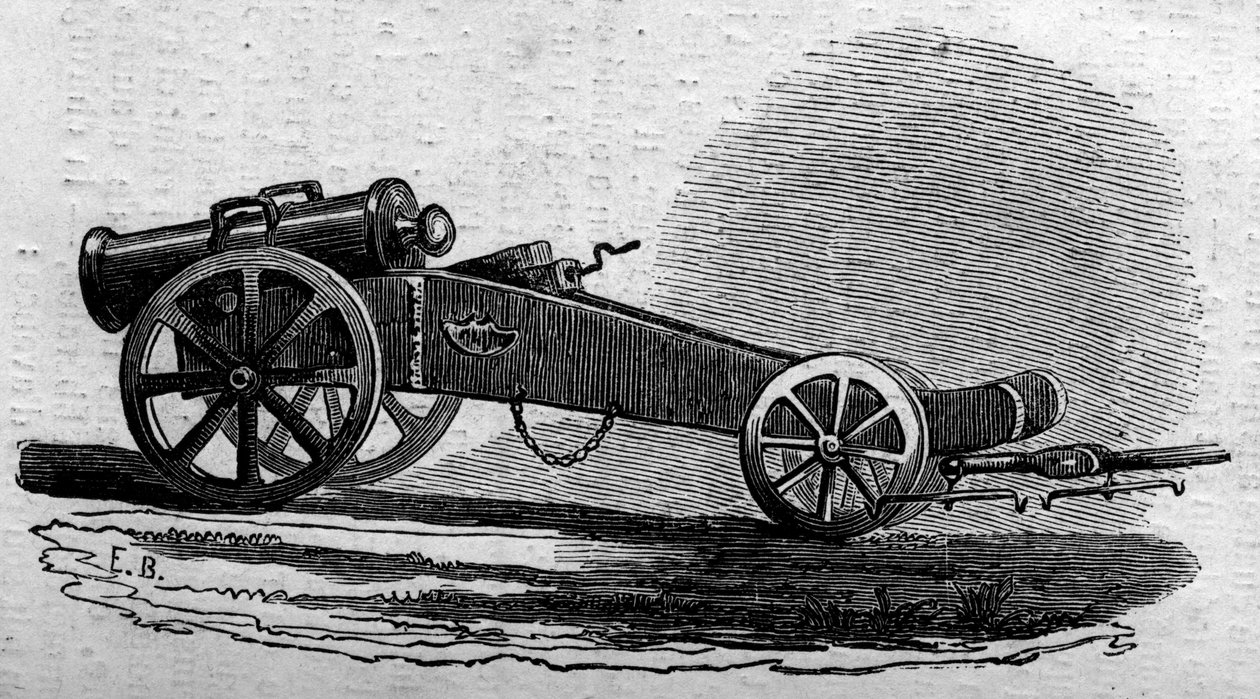 Den østrigske hærs haubits brugt under slaget ved Buffalora-broen (Italien) under Risorgimento i 1859. Indgravering i "" Le Monde Illustré"" nr. 114 af 18. juni 1859. af French School