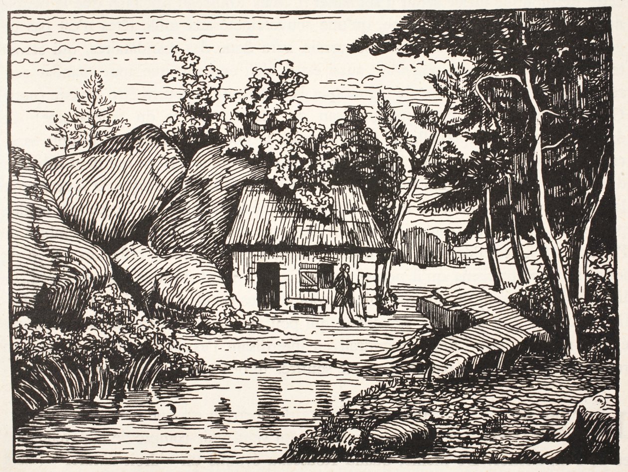 Hytten til J.J. Rousseau af French School