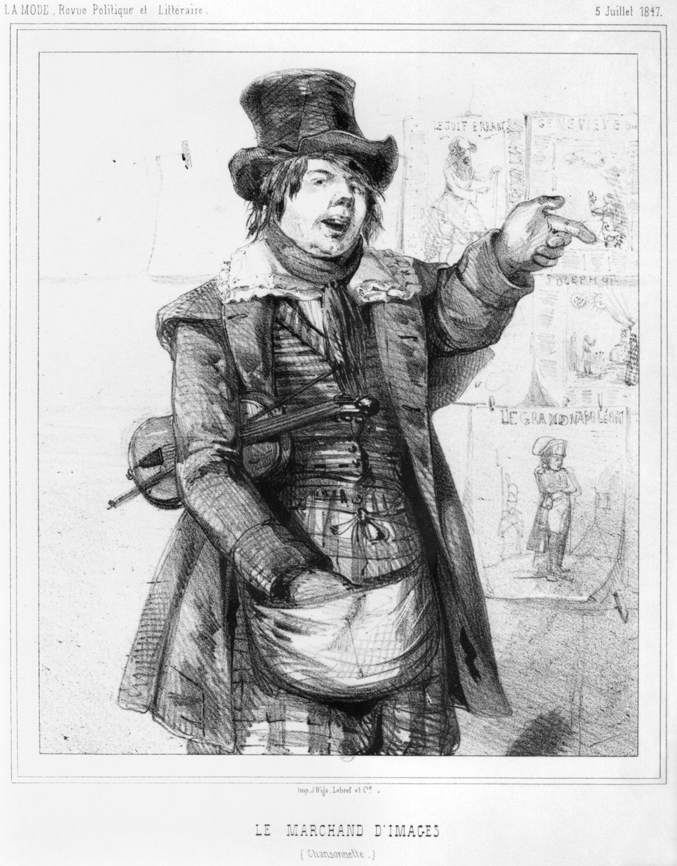 Billedsælgeren, illustration fra La Mode, 5. juli 1847 af French School