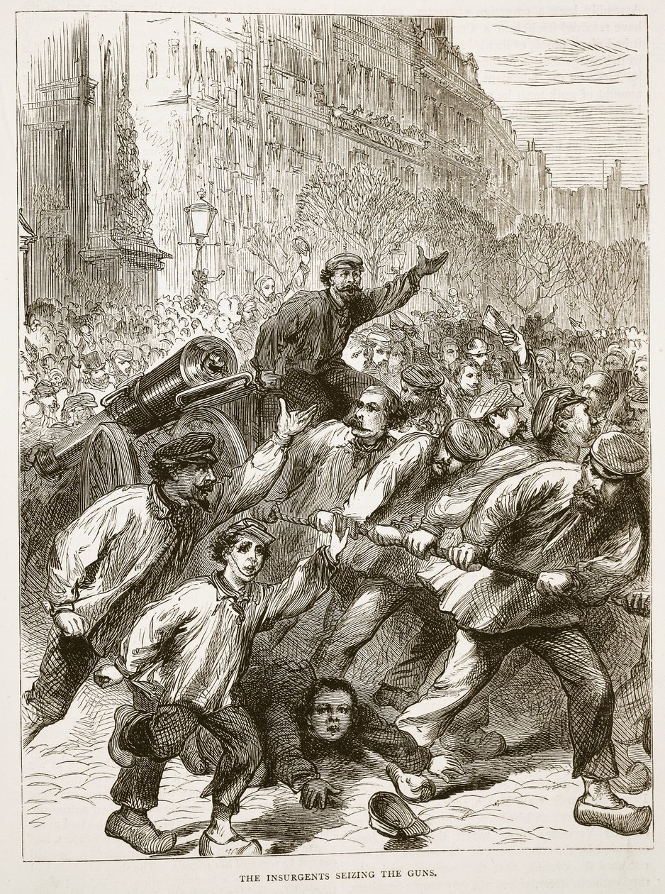 Oprørerne beslaglægger kanonerne, marts 1871, illustration fra Cassells historie om krigen mellem Frankrig og Tyskland, 1870-1871 af French School