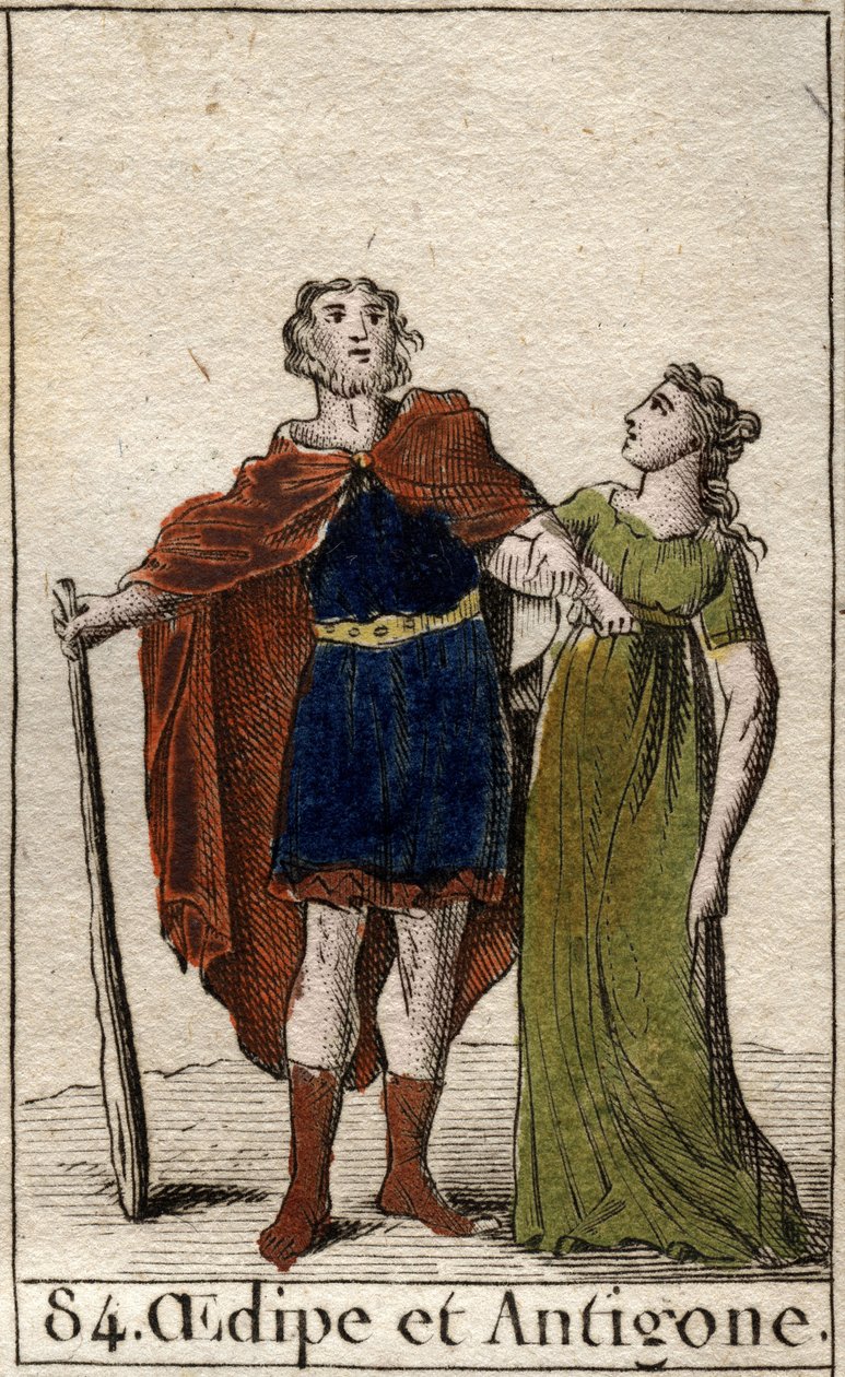 Kongen af Theben Ødipus med sin datter Antigone Fra "Mythologie de la jeunesse" af Pierre Blanchard 1803. af French School