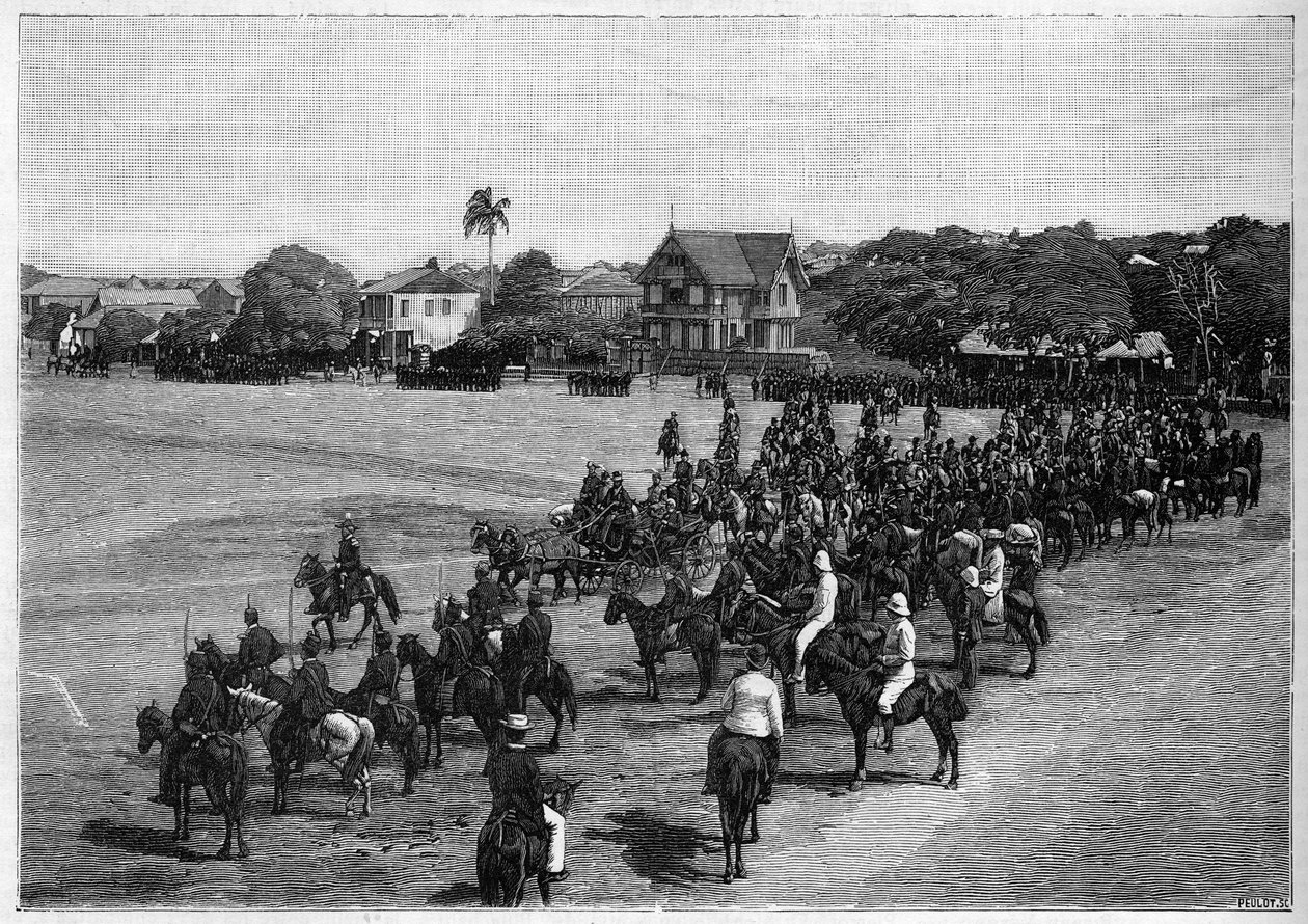 Den sidste anmeldelse af præsident Etienne Felicite Salomon (1820-1888) i Port au Prince, Haiti. af French School